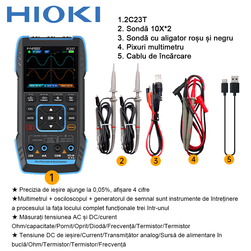 2C25T-Precizia de ieșire atinge 0,05%, afișare 4 cifre/multimetru + osciloscop + generator de semnal trei într-unul